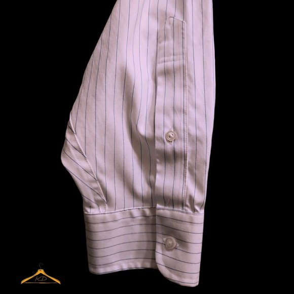 Jos. A. Bank Dress Shirt - 17.5x35, White w/Blue Stripes, Button Down Collar - Picture 5 of 8